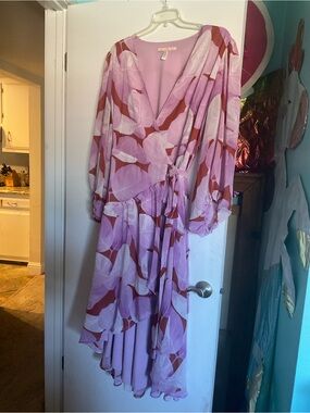 Hutch Lilac and Rust Floral High-Low Wrap Dress